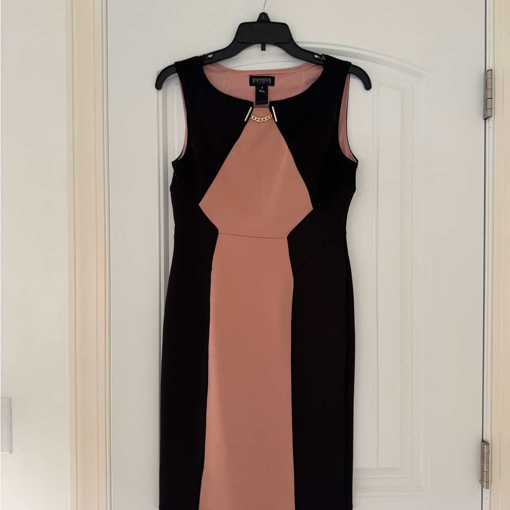 Enfocus Studio Black and Pink Sheath Midi Dress